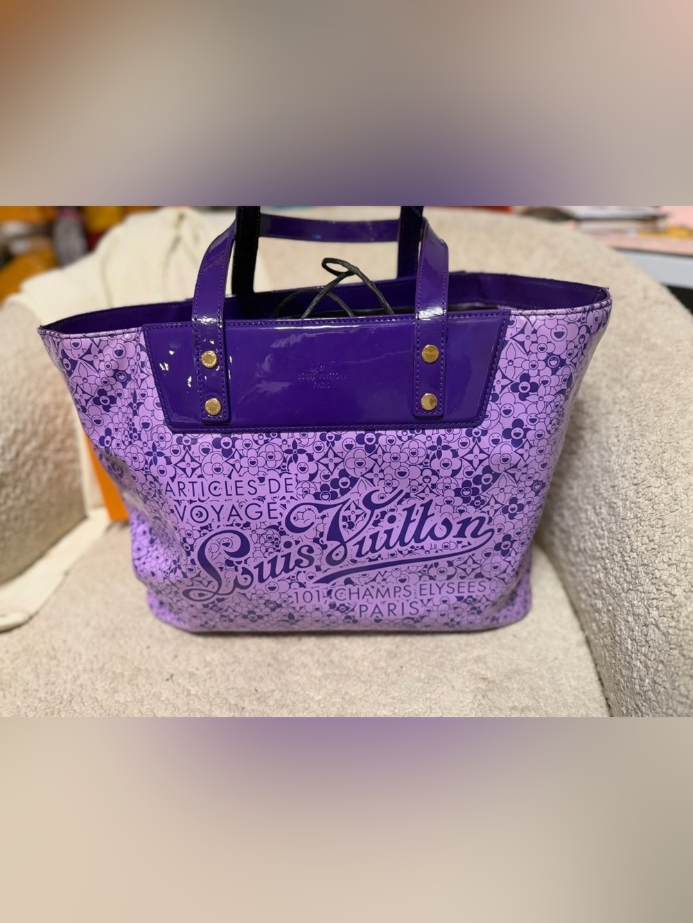 Authentic Louis Vuitton Purple and Lavender Logo Tote Bag